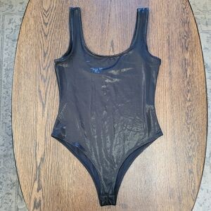 Forever 21 Black Shiny Tank Top Sleeveless Bodysuit Size Women's Medium